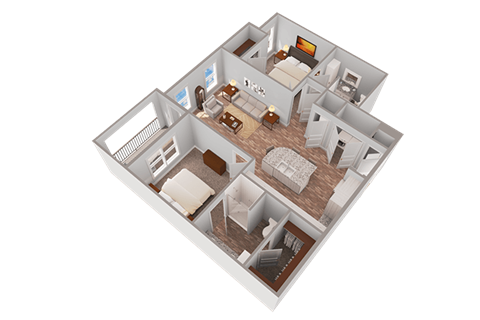 Floor plan for 2 beds, 2 baths, 1059 sqft
